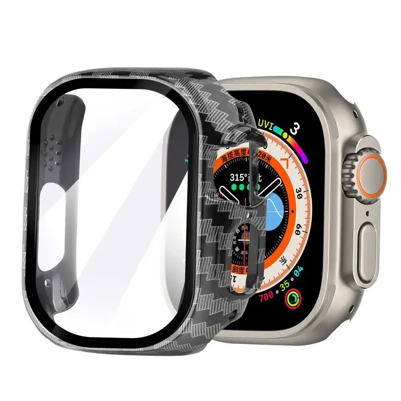 Θήκη 2-in-1 Hard Frame Carbon + Tempered Glass Apple Watch 49mm