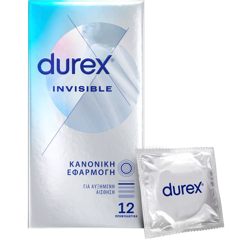 Durex Invisible Ultra Thin Regular Fit Condoms 12 Τεμάχια,Εξαιρετικά Λεπτά Προφυλακτικά για Αυξημένη Αίσθηση