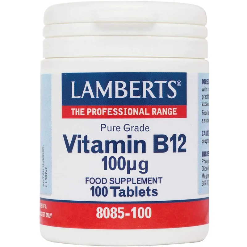Lamberts Βιταμίνη B12 Συμπλήρωμα Διατροφής Βιταμίνης Β12 για την Καλή Λειτουργία του Νευρικού & Κυκλοφορικού Συστήματος 100μg, 100tabs