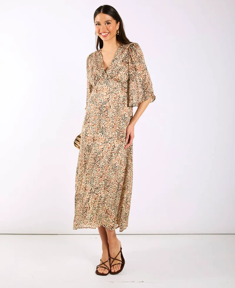 Leopard Printed Shimmer Midi Dress | Size: 12