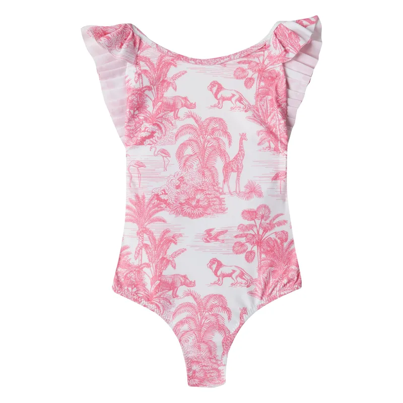 GIRL'S ONE PIECE PLEATED JUNGLE PINK