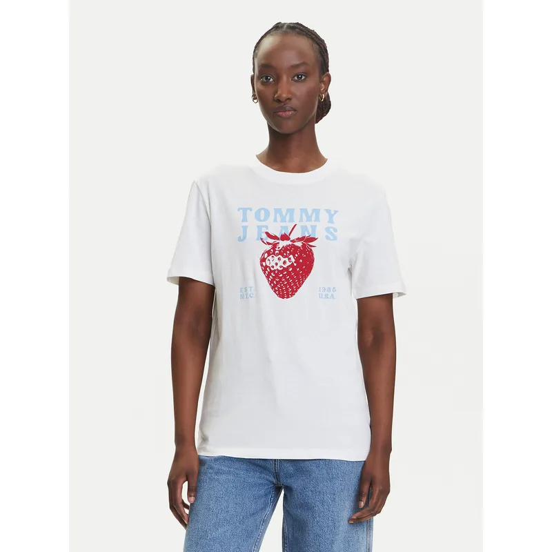 Tommy Jeans T-Shirt Strawberry DW0DW20894 Λευκό Relaxed Fit