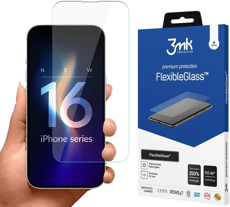 Hybrid Glass iPhone 16 3MK Premium Flexible Glass Αντιχαρακτικό Υβριδικό Προστατευτικό Οθόνης 0.3mm (5903108586382)