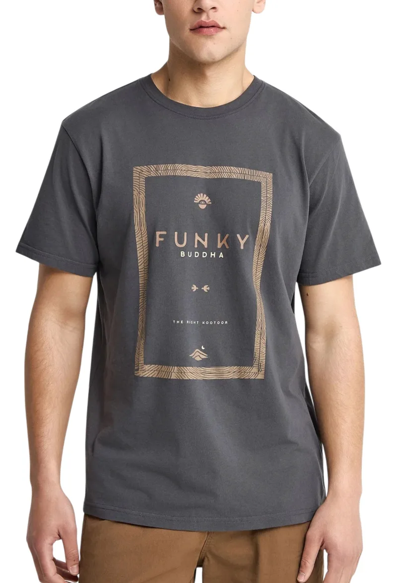 Μπλούζα Κοντομάνικη Funky Buddha Με Τύπωμα FBM013-044-04-ANTHRACITE Ανδρικό