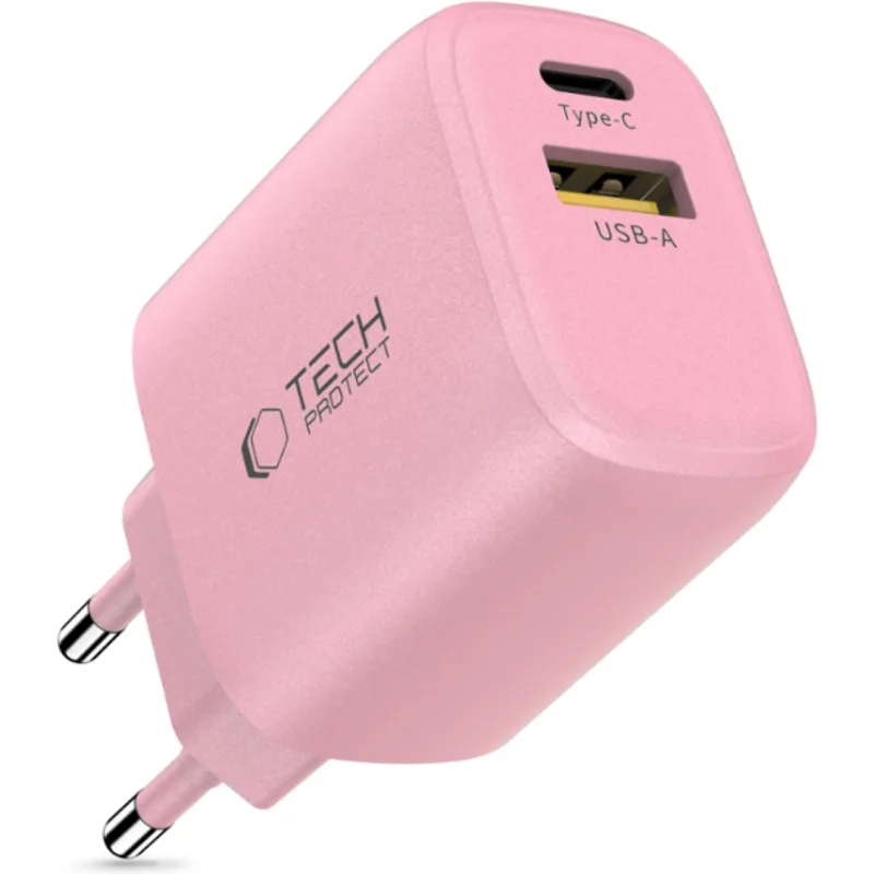 Φορτιστής Tech-Protect NCA20 Αντάπτορας με 1 x USB-A / 1 x Type-C 20W - Baby Ροζ (5906302330645)
