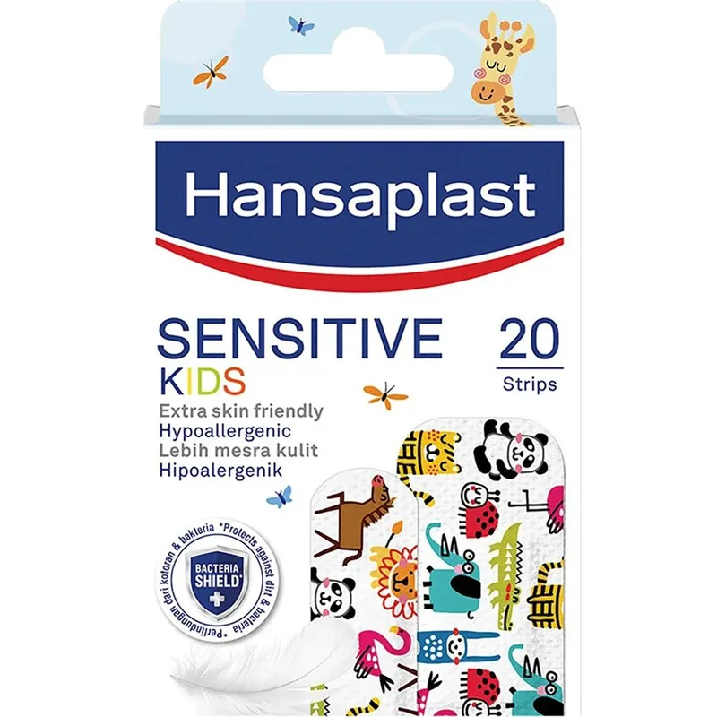 Hansaplast Sensitive Kids Strips Αυτοκόλλητα Επιθέματα για Παιδιά, για την Κάλυψη & Προστασία Μικρών Πληγών, σε 2 Διαφορετικά Μεγέθη με Ευχάριστα Σχέδια 20 Τεμάχια