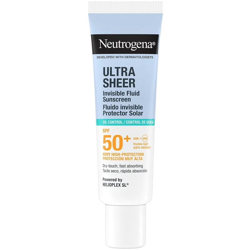 Neutrogena Ultra Sheer Oil Control Sunscreen Invisible Spf50+ Fluid Αντηλιακό Προσώπου Λεπτόρρευστης Υφής Πολύ Υψηλής Προστασίας για Έλεγχο της Λιπαρότητας σε Επιδερμίδες με Τάση Ακμής 50ml