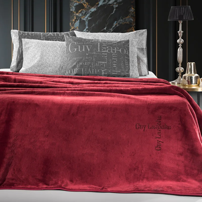 Κουβέρτα Βελουτέ Μονή 160X220 Guy Laroche Logo Burgundy (160x220)