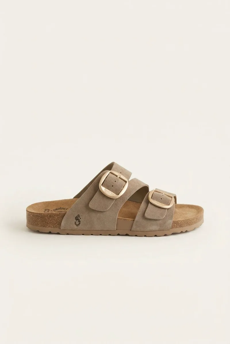 FANTASY SANDALS Buckle Strap Sandals - ECO 006 - Taupe Suede