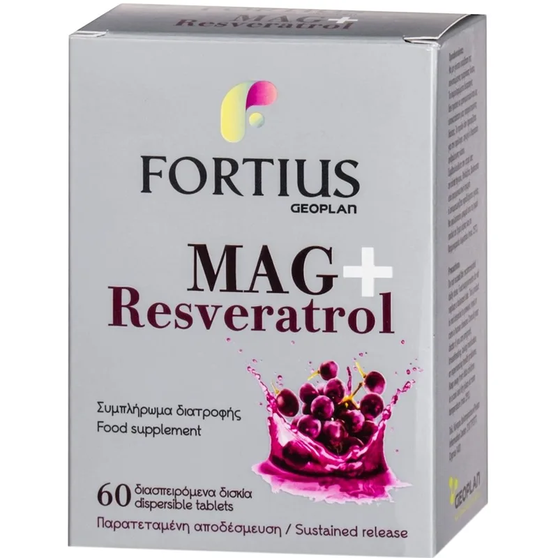 Geoplan Fortius Mag+ Resveratrol Συμπλήρωμα Διατροφής με Μαγνήσιο & Ρεσβερατρόλη για τη Καλή Λειτουργία του Νευρικού & Μυϊκού Συστήματος 60Disp.tabs