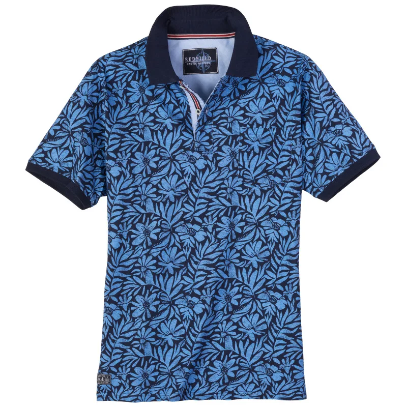 Βαμβακερό AOP King Size Jersey Polo "Dark Leaf" της Redfield - Dark Blue