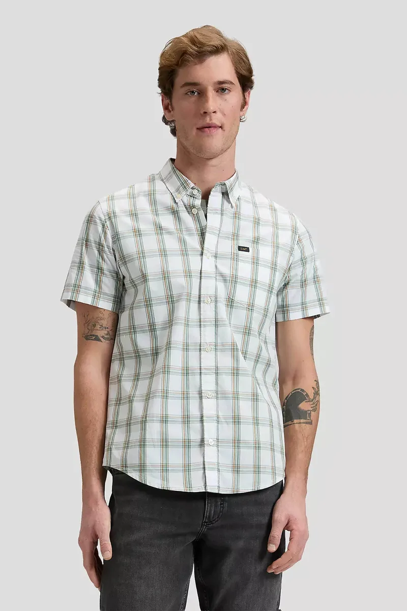 Lee® ανδρικό πουκάμισο button down με τσέπη και ριγέ σχέδιο Regular Fit - 112376552 Πράσινο Ανοιχτό