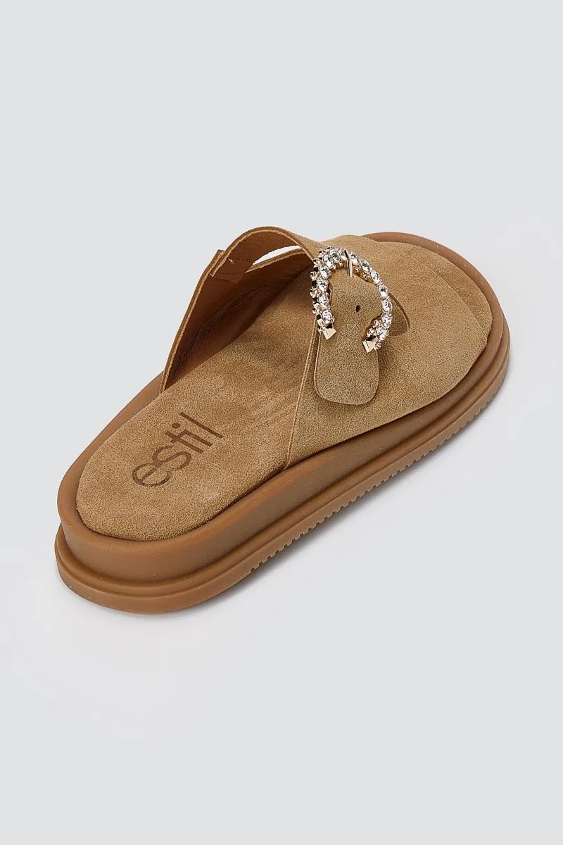 Estil Buckle Suede Sandals Comfort - 26NK-1820 - Μπεζ Suede