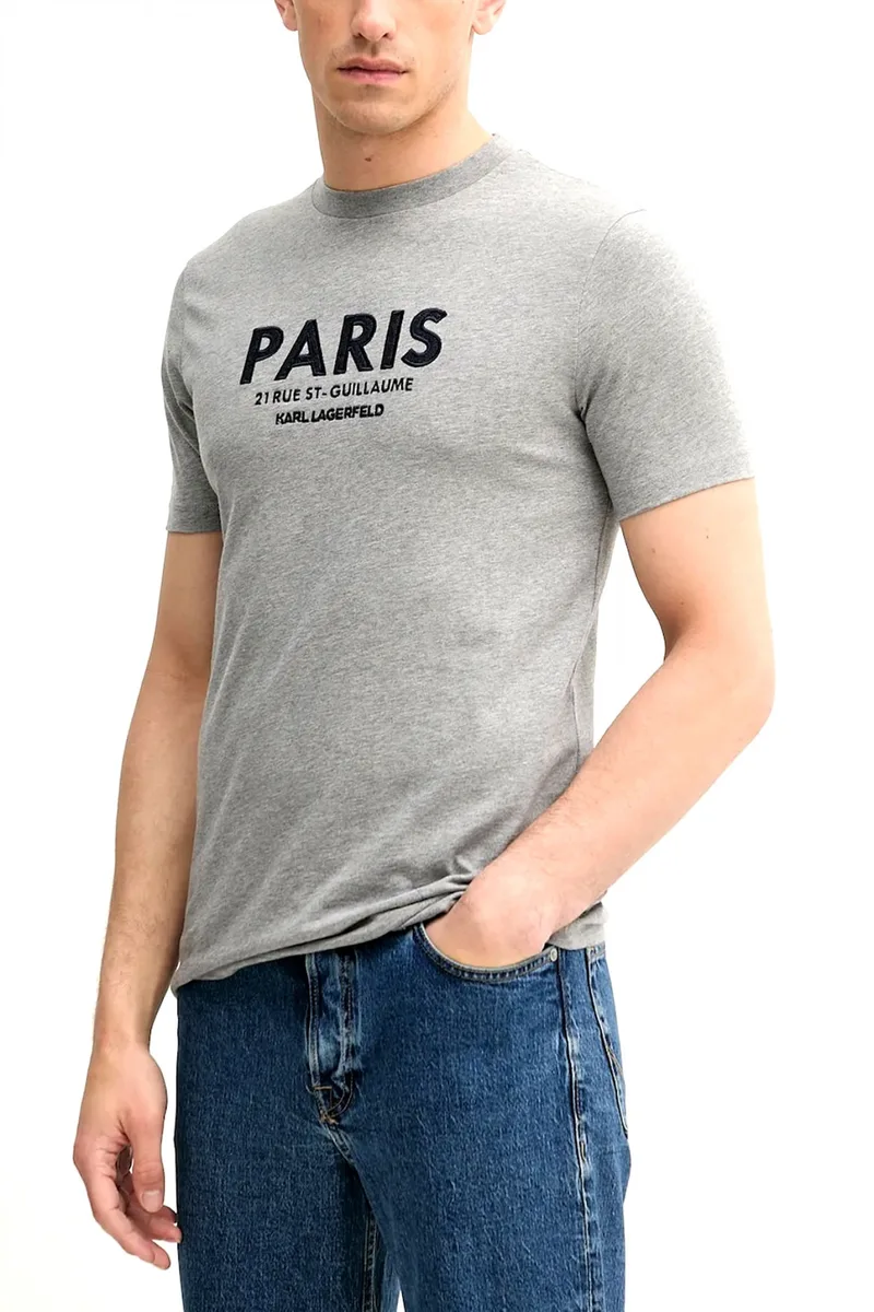KARL LAGERFELD T-SHIRT CREW NECK LOGO PARIS ΓΚΡΙ