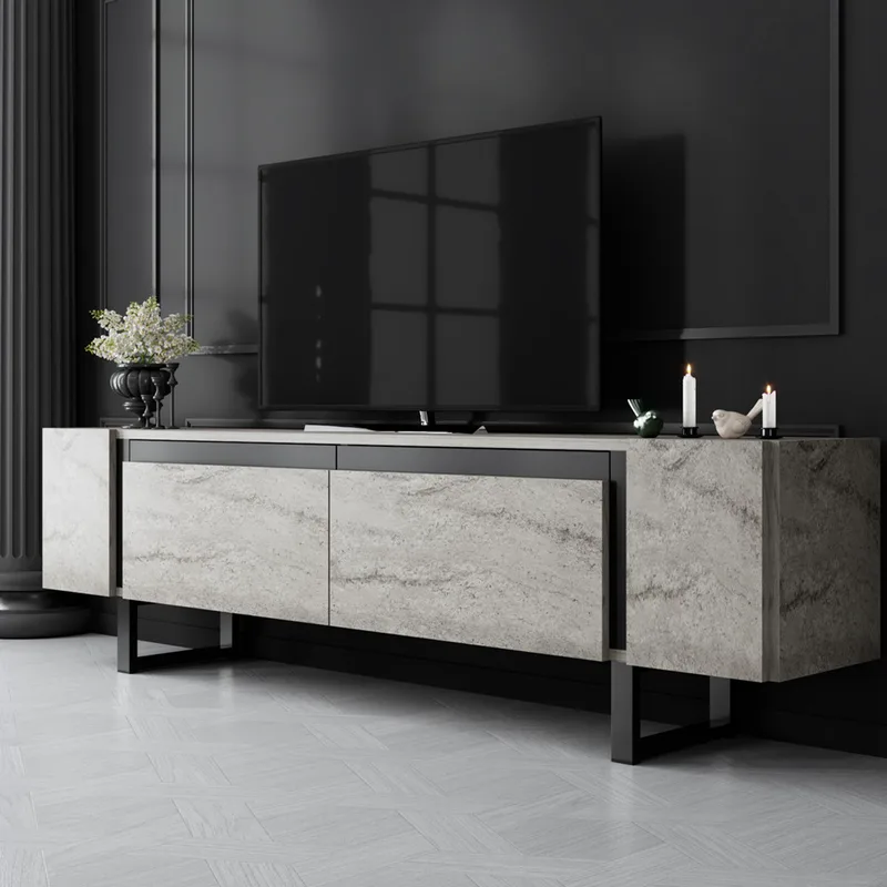 Έπιπλο Τηλεόρασης Yildiz - Travertine, Black 618Bly1277 (180x16x30 cm)
