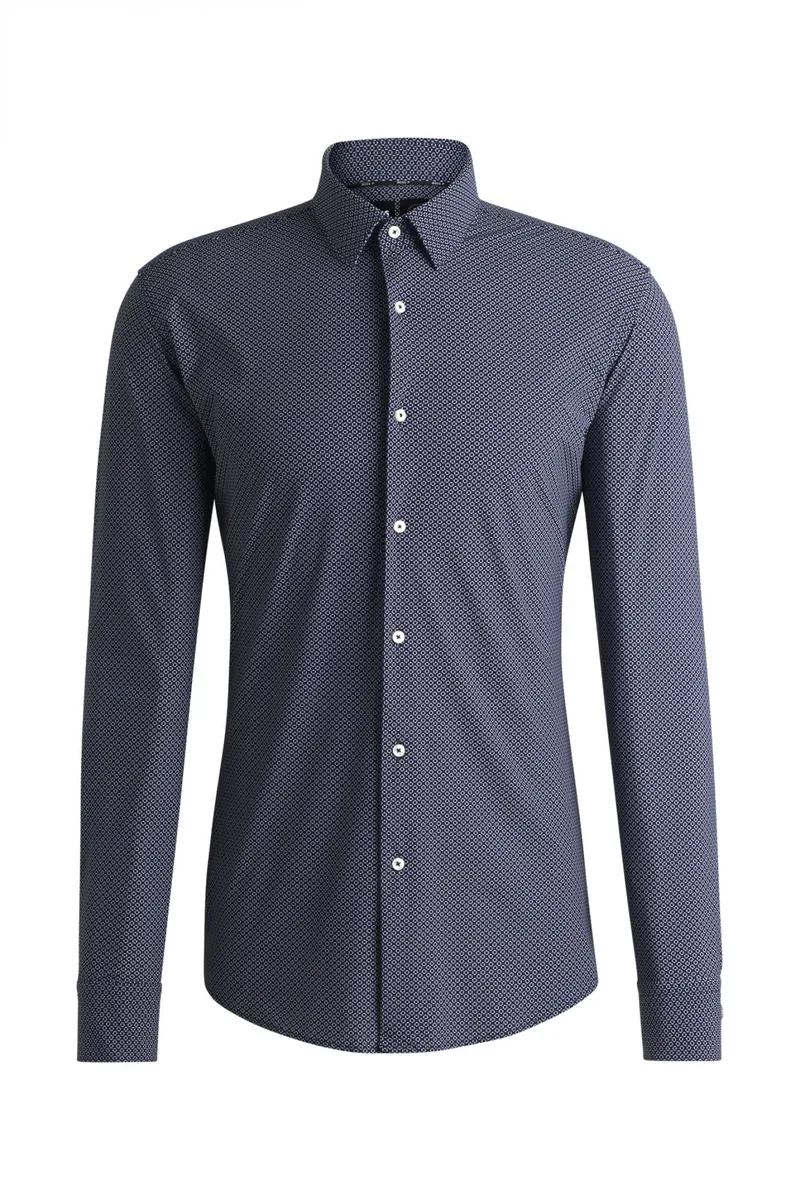 BOSS PERFORMANCE ΠΟΥΚΑΜΙΣΟ SLIM FIT P-HANK-S-KENT-C1-222 ΣΚΟΥΡΟ ΜΠΛΕ