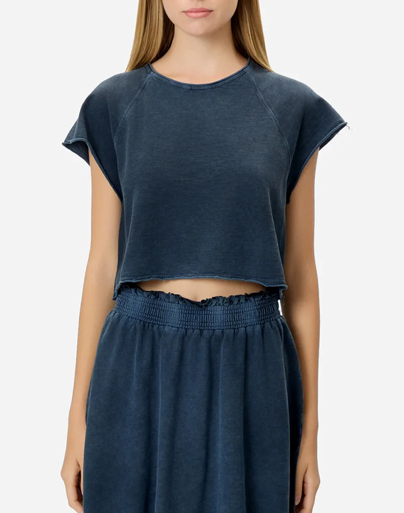 DIRTY LAUNDRY CROPPED SLUB T-SHIRT DLWT000150-VINTAGE BLUE DarkBlue