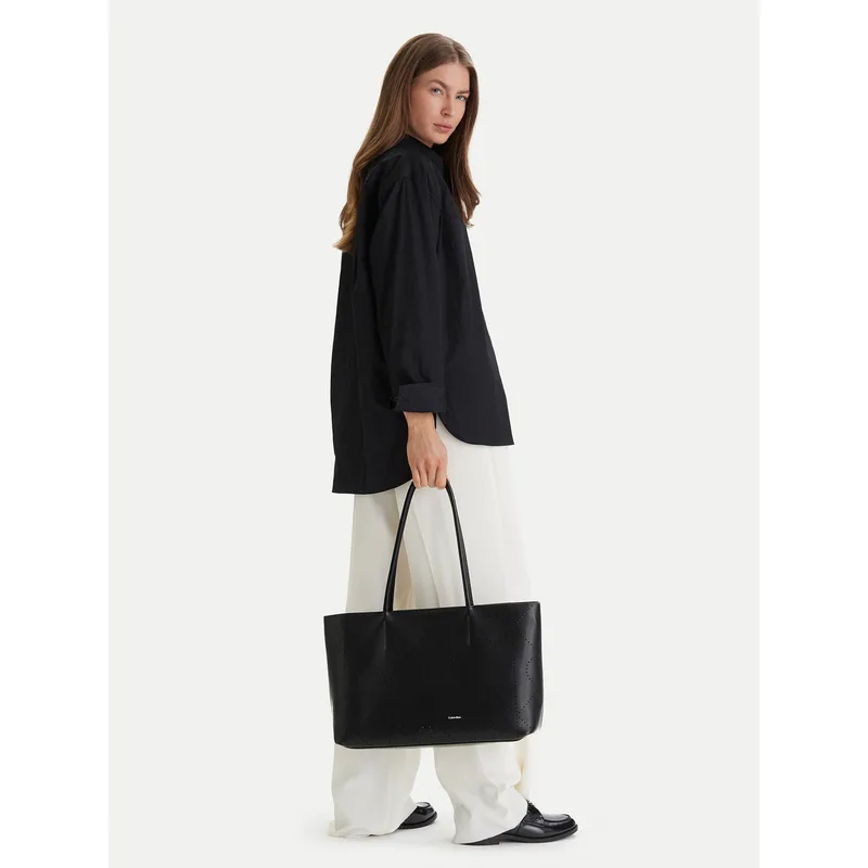 Τσάντα Calvin Klein Emblem Aop Perfor Lthr Tote LV04F3359G Μαύρο