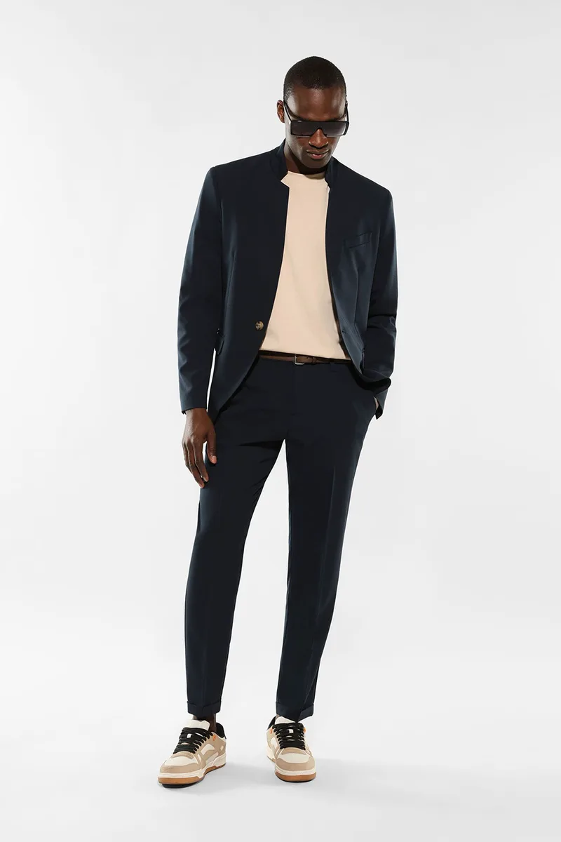 σακάκι μονοκούμπι με μάο γιακά γκρί