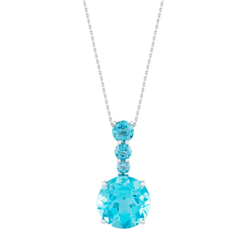 Diamond Group Koλιέ Με Blue Topaz από Λευκό Χρυσό 18 Καρατίων KL1393