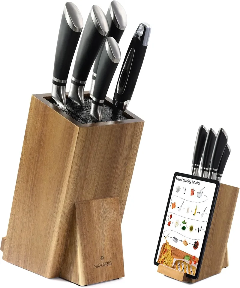 Βάση Μαχαιριών Navaris Knife Block από Ξύλο Ακακίας με Βάση για Smartphone / Tablet έως 10" - Brown (NAV000009YK004C)