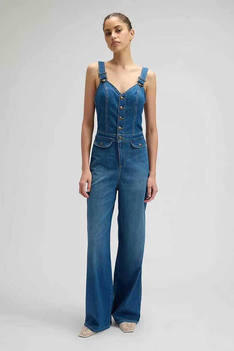 Lee® γυναικεία denim ολόσωμη φόρμα με τιράντες και cut-out Slim Fit - 112376714 Denim Blue