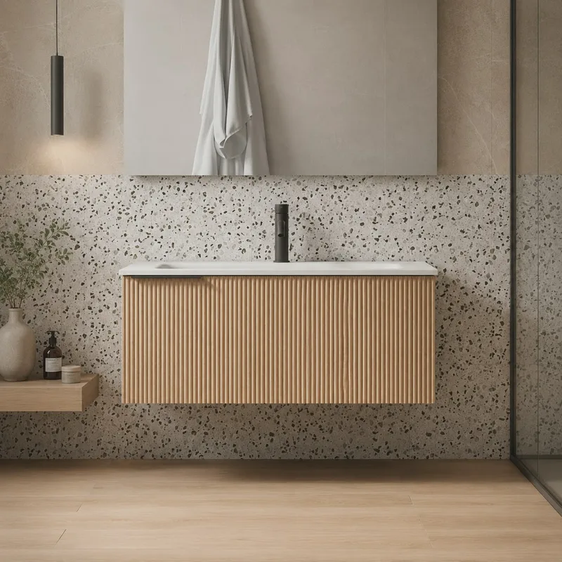 Έπιπλο Μπάνιου Fluted με 1 Συρτάρι Aura σε Gladstone Oak (90x46cm)