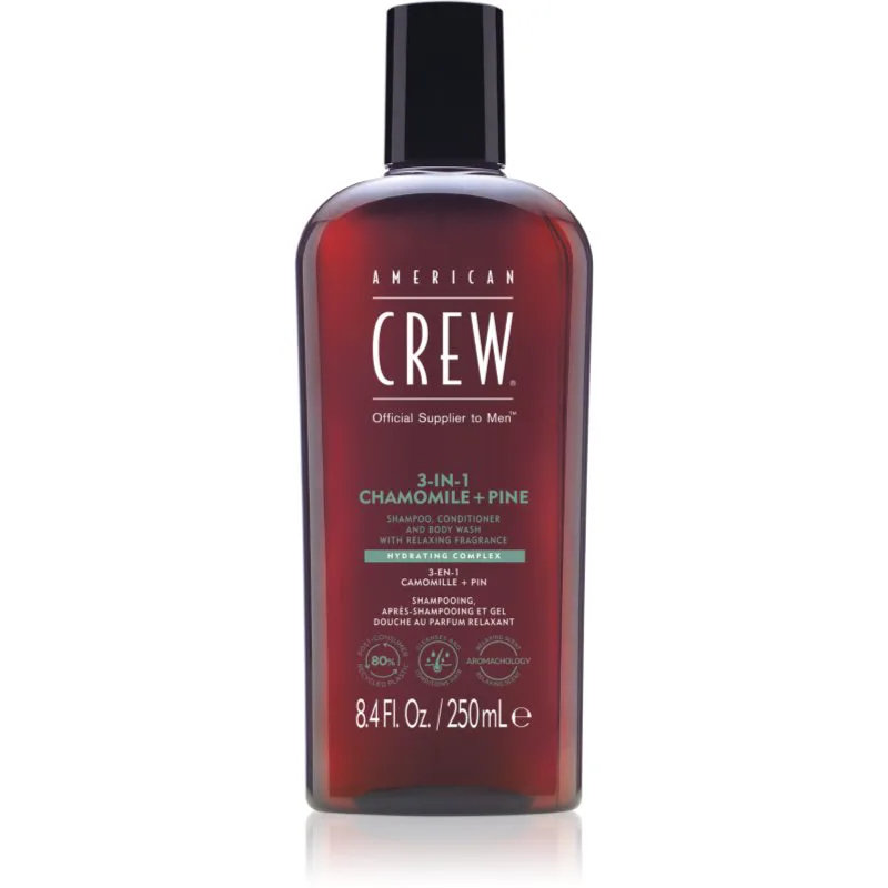 American Crew 3 in 1 Chamimile + Pine 3 σε 1 σαμπουάν, μαλακτικό και τζελ για ντους για άντρες 250 ml