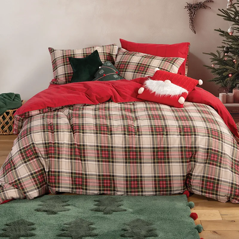 Σεντόνια Φανελένια Υπέρδιπλα (Σετ) 240X260 Nef Nef Noel Red/Grey Χωρίς Λάστιχο (240x260)
