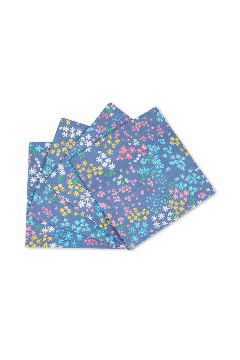 Coincasa σετ βαμβακερές πετσέτες φαγητού με micro flower print 42 x 42 cm (4 τεμάχια) - 007394432 Μπλε