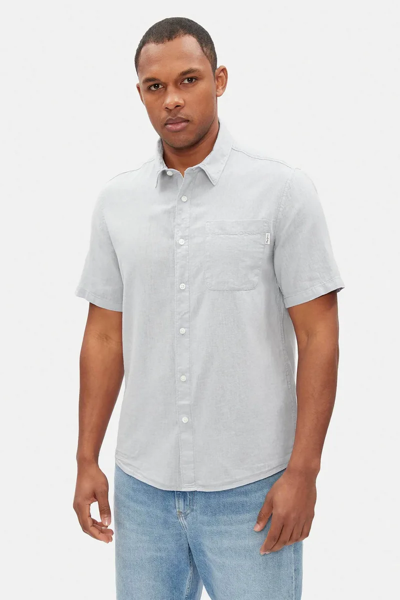 Pepe Jeans ανδρικό λινό πουκάμισο μονόχρωμο Regular Fit - PM308847 Σιελ