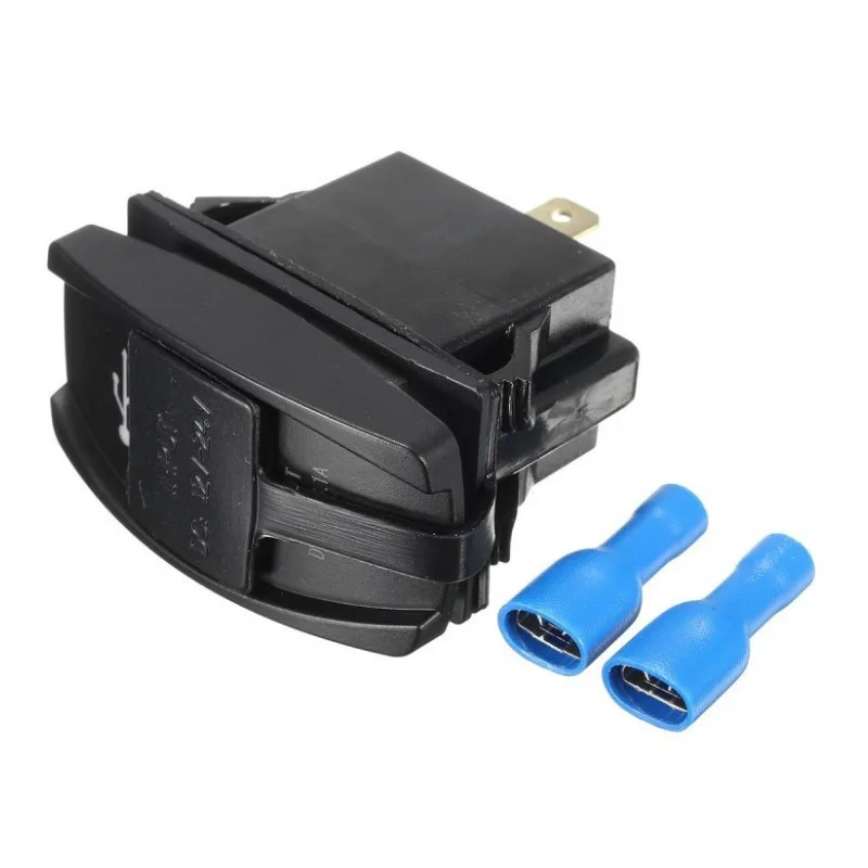 Διπλός φορτιστής USB για μοτοσυκλέτα, αυτοκίνητο, φορτηγό, βάρκα 12V/24V μπλε φωτισμό