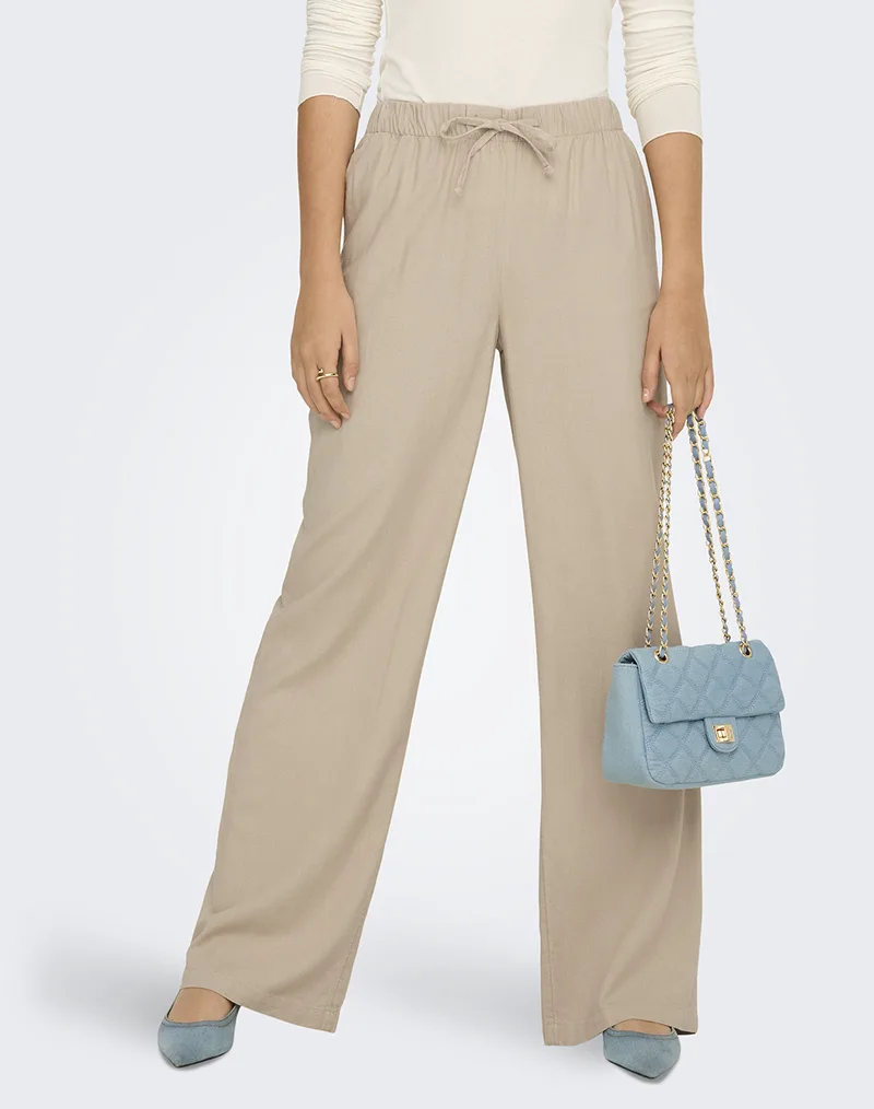 ONLY ONLGOA MW LINEN BL PULL-UP PANT CC PNT 15363676-Oxford Tan Biege