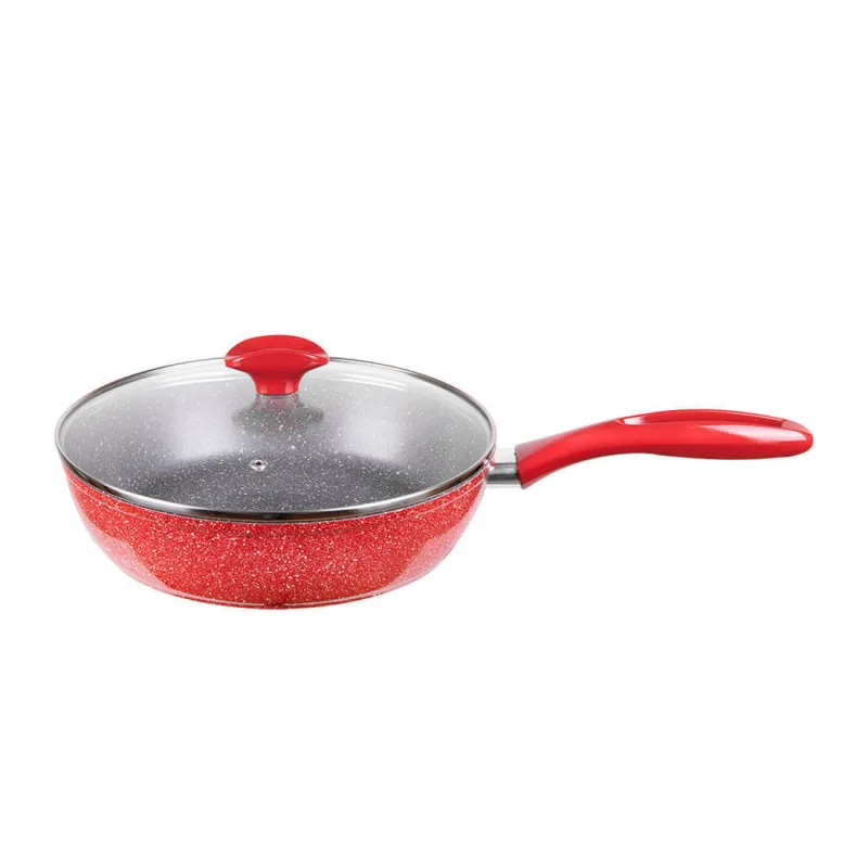 Τηγάνι με καπάκι Voltz V54419A24CD, 24 cm, Αντικολλητική επίστρωση μαρμάρου, Επαγωγή, Κόκκινο