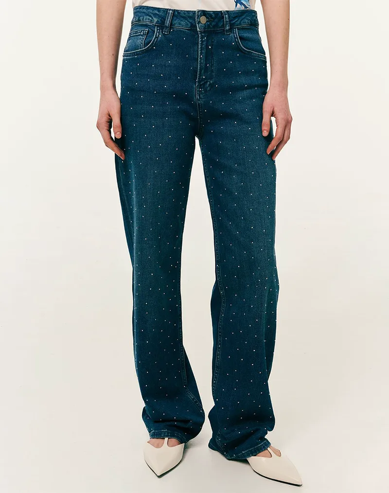 FOREL Παντελόνι με στρας 082.20.01.053-ΜΠΛΕ DenimDarkBlue