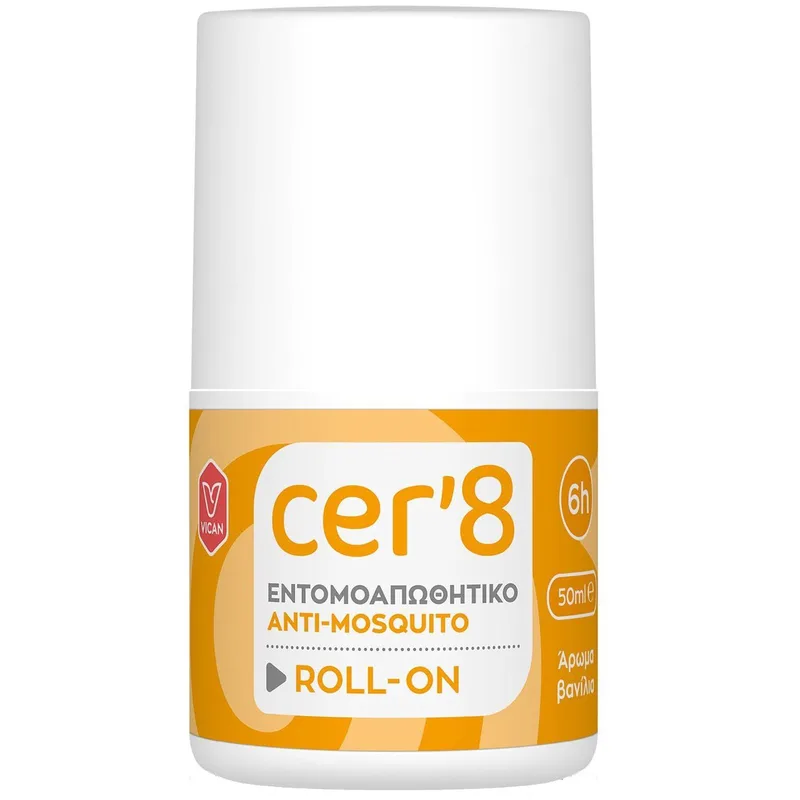 Cer'8 Anti-Mosquito Roll-on Εντομοαπωθητικό Γαλάκτωμα σε Μορφή Roll-on & Άρωμα Βανίλια για Προστασία από Κουνούπια & Σκνίπες Συμπεριλαμβανομένου του Ασιατικού Κουνουπιού Τίγρης 50ml