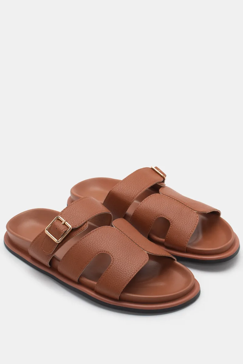 Σανδάλια Flatform με Ανοίγματα Στο Πλάι & Λουράκι - Κάμελ