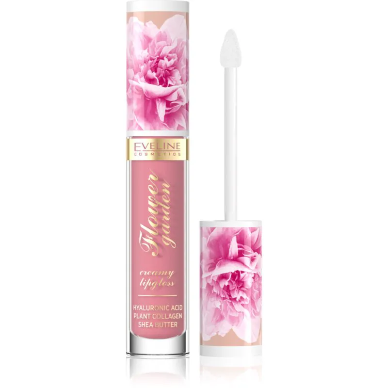 Eveline Cosmetics Flower Garden κρεμώδες λιπ γκλος με υαλουρονικό οξύ απόχρωση 01 Delicate Rose 4.5 ml