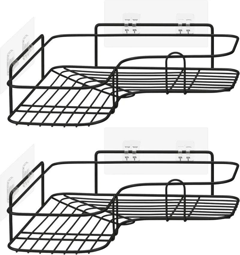 Navaris Shower Shelves - Σετ με 2 Μεταλλικά Γωνιακά Ράφια Τοίχου / Επιτοίχια Ραφιέρα για Μπάνιο / Κουζίνα - 26 x 26 x 5.5 cm - Black (57098.01)