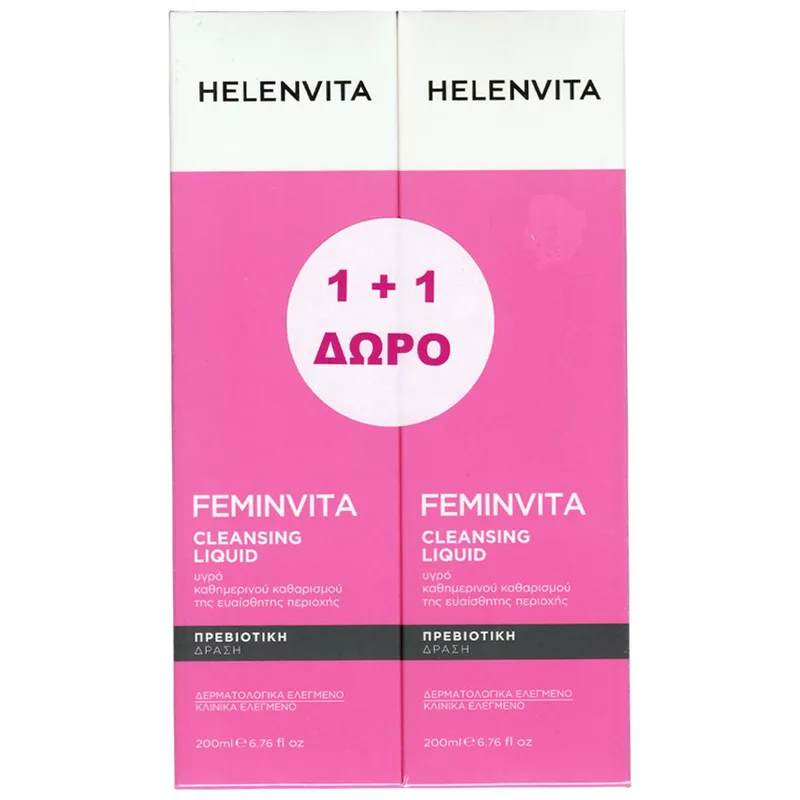 Helenvita Promo Feminvita Cleansing Liquid Υγρό για τον Καθημερινό Καθαρισμό της Γυναικείας Ευαίσθητης Περιοχής 400ml (2x200ml)