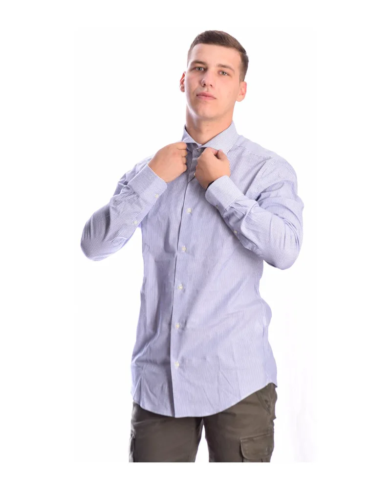 Μπλέ ριγέ πουκάμισο slim fit