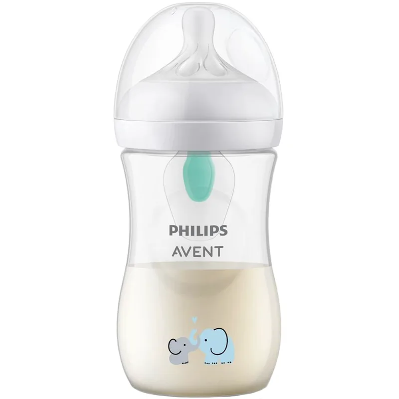 Philips Avent Natural Response Air Free Vent Bottle 3-6m 260ml, Μπιμπερό Πολυπροπυλενίου με Θηλή Σιλικόνης Ροής Όπως του Στήθους με Βαλβίδα Σχεδιασμένο για Μείωση των Κολικών Με Σχέδιο Ελεφαντάκια, Κωδ SCY673/81