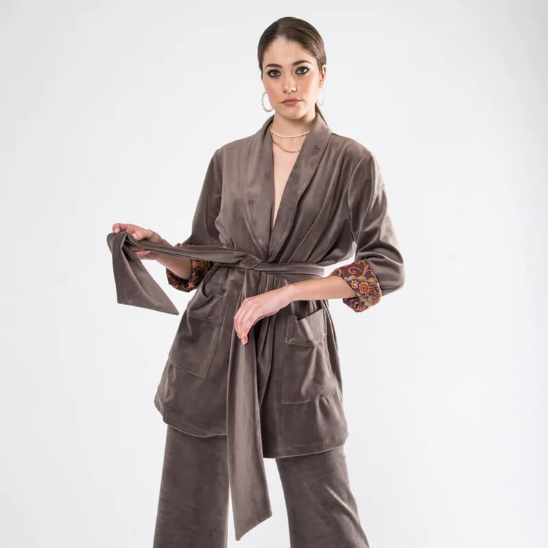Latifa Blazer.Γυναικείο Velvet Σακάκι Καφέ