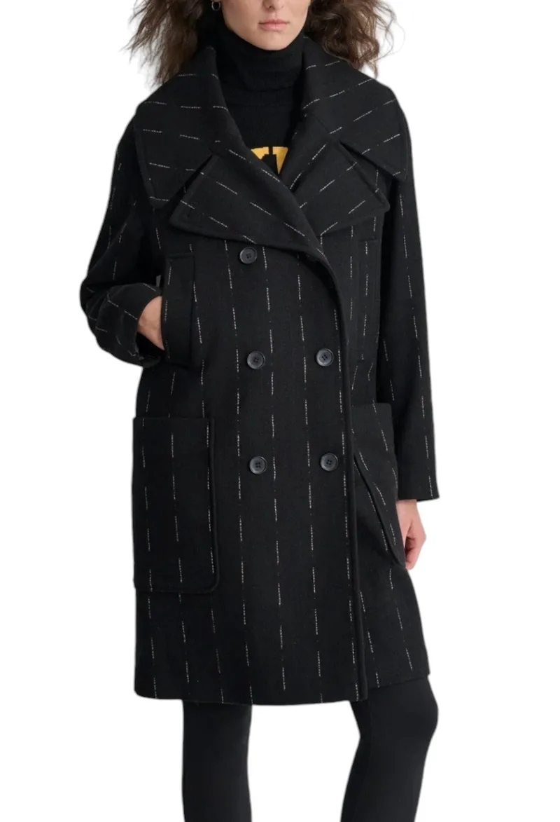Παλτό DKNY Oversized Broken Pinstripe P4HJ2XB9-BLK Γυναικείο