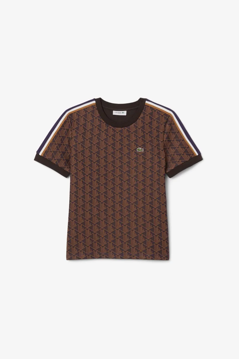 Lacoste γυναικείο T-shirt με all-over monogram με κεντημένο λογότυπο Slim Fit - TF3244-00 Καφέ