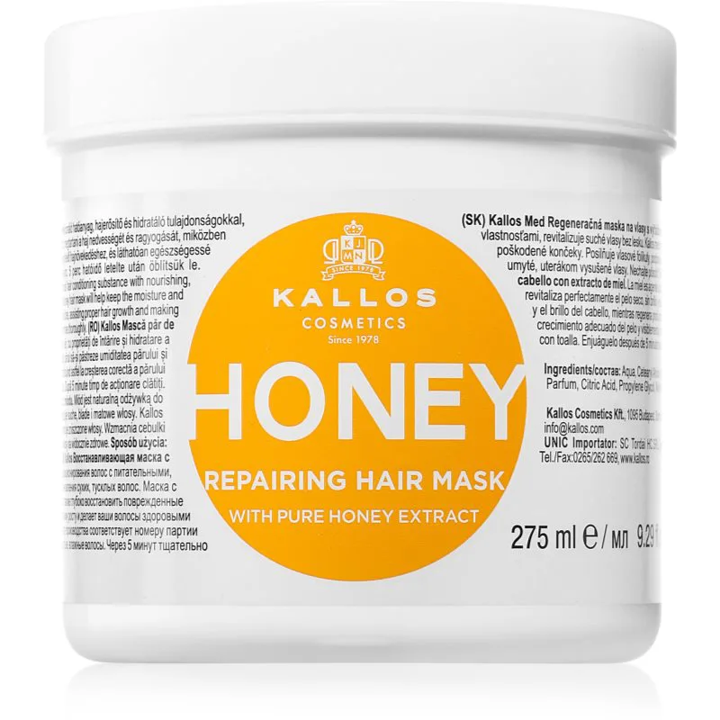 Kallos KJMN Professional Honey εντατικά ενυδατική μάσκα για ξηρά και κατεστραμμένα μαλλιά 275 ml