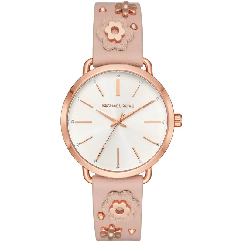 MICHAEL KORS Portia Crystals Rose Χρυσό Ροζ Leather Strap MK2738