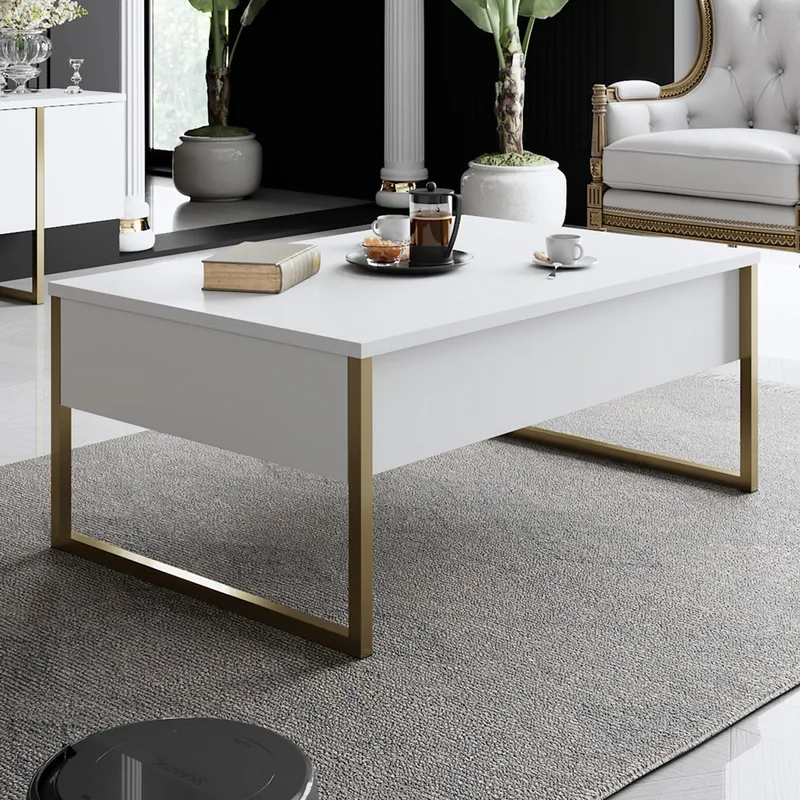 Τραπεζάκι Σαλονιού Luxe - White, Χρυσό 618Bly1122 90x40x60 cm