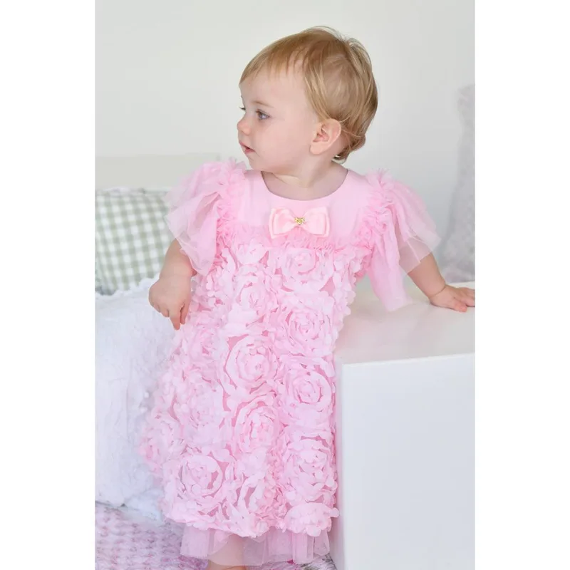 Φόρεμα μπεμπέ τούλι κορίτσι Angel's Face-Pennie 3D Roses Baby Dress-Fairy Ροζ