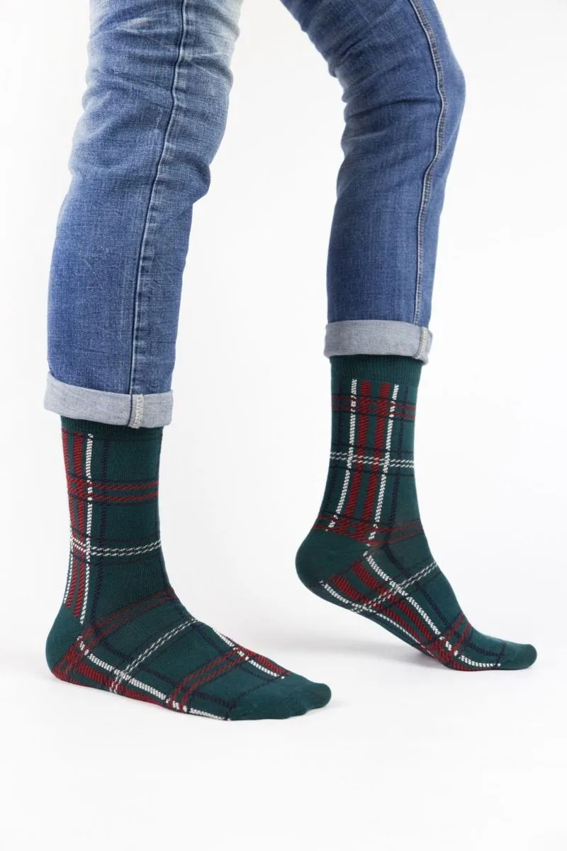 Ανδρικές - Εφηβικές fashion κάλτσες TARTAN Βαμβακερές Crazy Socks 16104 Σκούρο Πράσινο